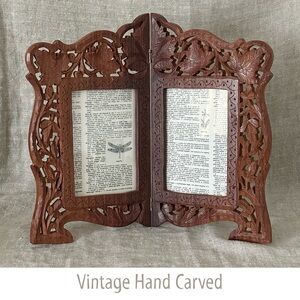vintage hand carved wood double picture frame